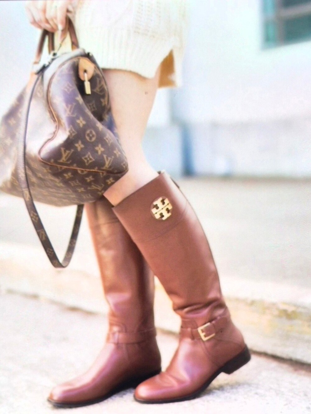 Tory Burch Adeline Riding Boot Leather Boots in Brown Size 8